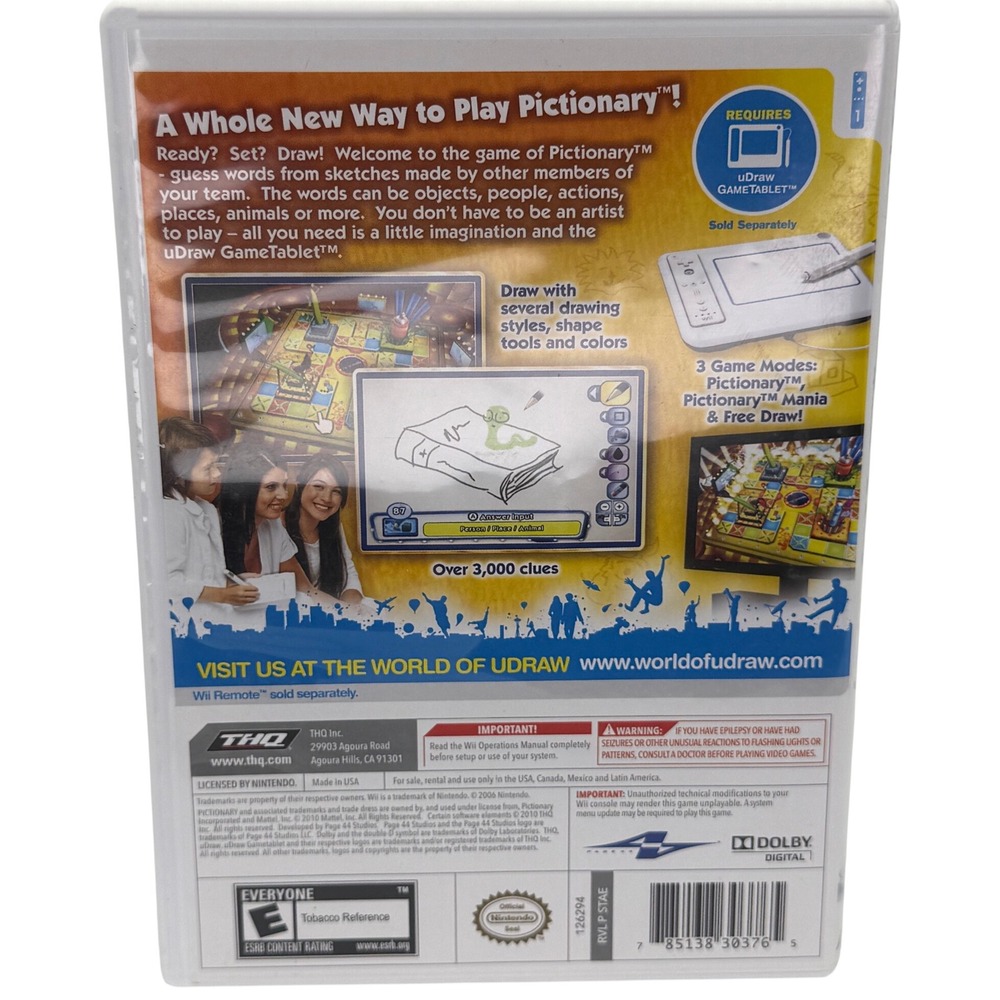 Pictionary Nintendo‎ Wii uDraw Game Tablet Required THQ 2010 Complete CIB - Picture 2 of 4